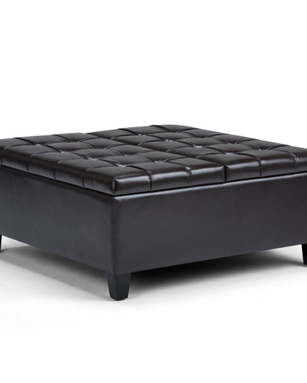 36" Brown and Espresso Leather Cocktail Ottoman With Storage