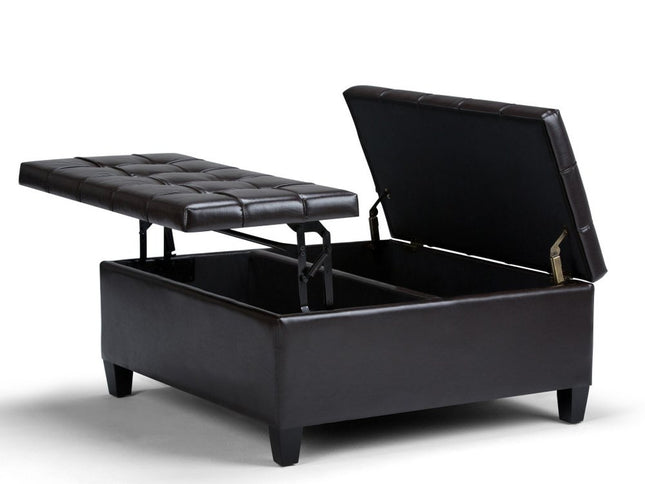 36" Brown and Espresso Leather Cocktail Ottoman With Storage