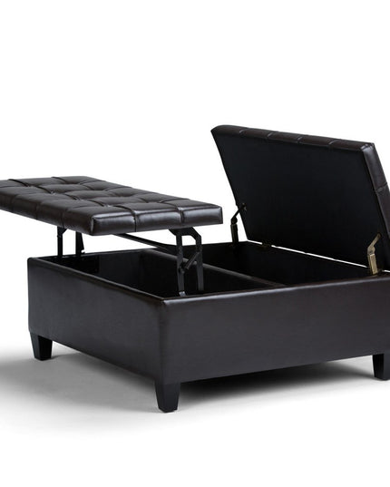 36" Brown and Espresso Leather Cocktail Ottoman With Storage