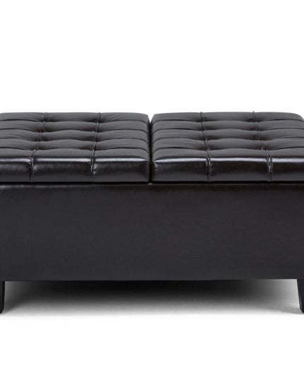 36" Brown and Espresso Leather Cocktail Ottoman With Storage