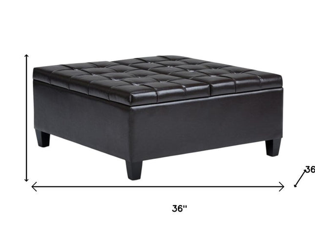 36" Brown and Espresso Leather Cocktail Ottoman With Storage