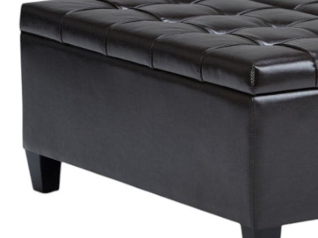36" Brown and Espresso Leather Cocktail Ottoman With Storage