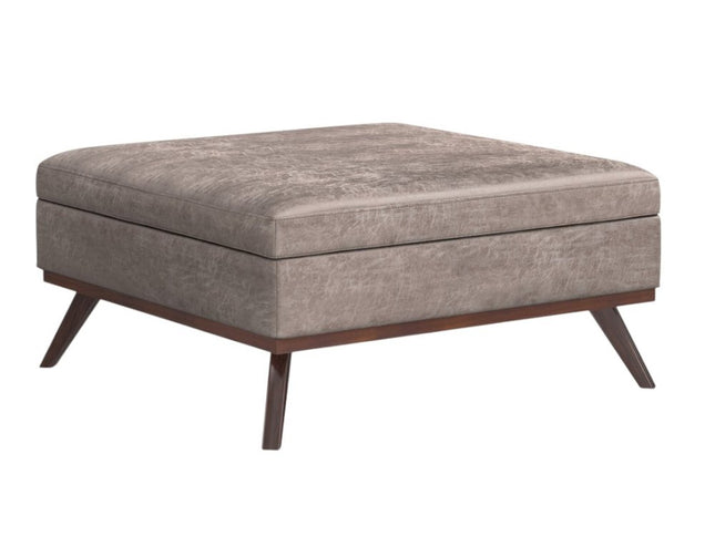 40" Gray and Brown Leather Cocktail Ottoman With Storage