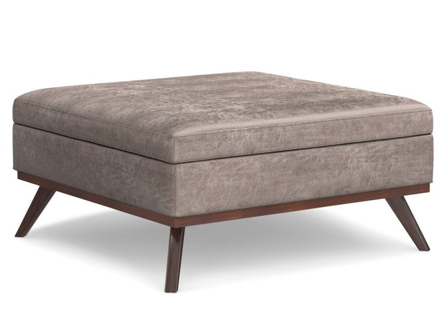 40" Gray and Brown Leather Cocktail Ottoman With Storage