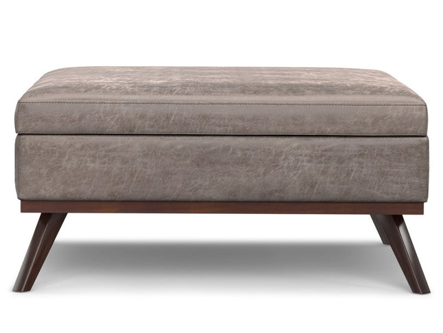 40" Gray and Brown Leather Cocktail Ottoman With Storage