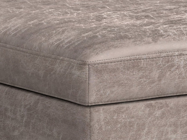40" Gray and Brown Leather Cocktail Ottoman With Storage
