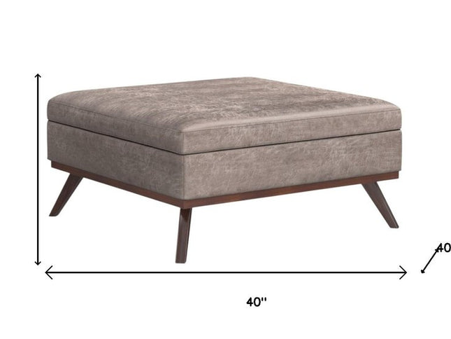 40" Gray and Brown Leather Cocktail Ottoman With Storage