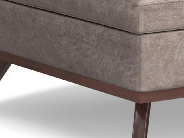 40" Gray and Brown Leather Cocktail Ottoman With Storage
