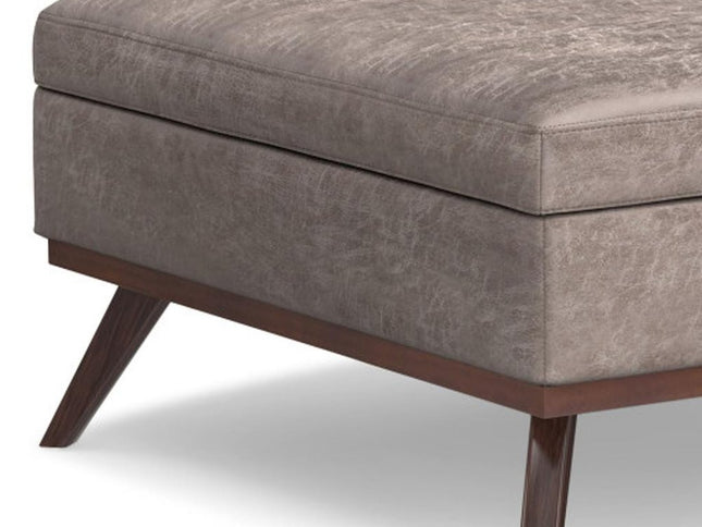 40" Gray and Brown Leather Cocktail Ottoman With Storage
