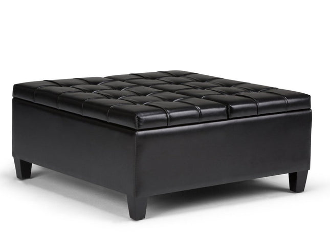 36" Black and Espresso Leather Cocktail Ottoman With Storage