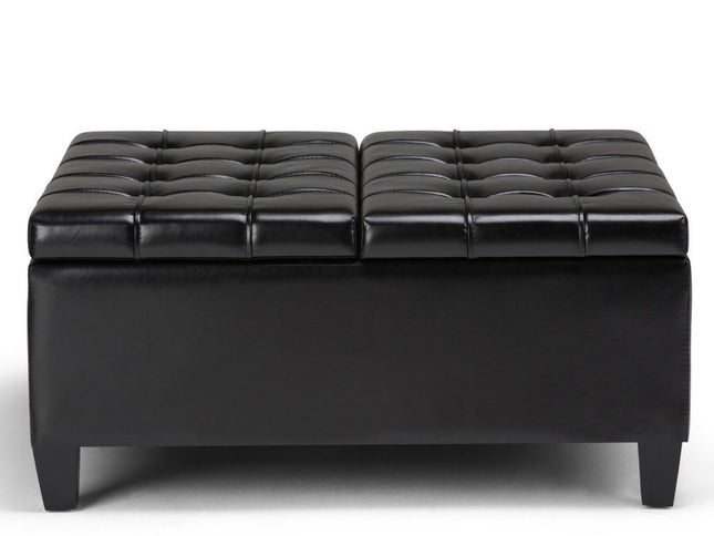 36" Black and Espresso Leather Cocktail Ottoman With Storage