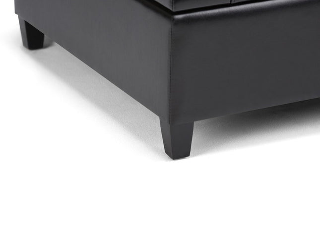 36" Black and Espresso Leather Cocktail Ottoman With Storage