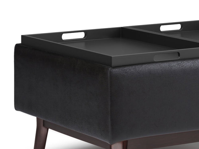 34" Black and Dark Brown Leather Cocktail Ottoman With Storage