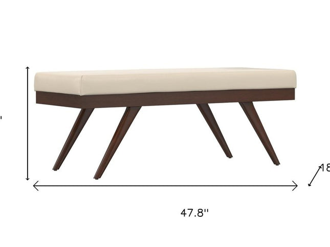 48" Cream and Brown Leather Ottoman