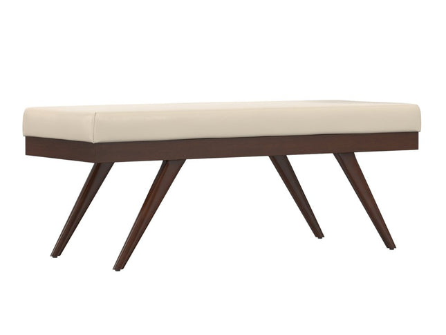 48" Cream and Brown Leather Ottoman