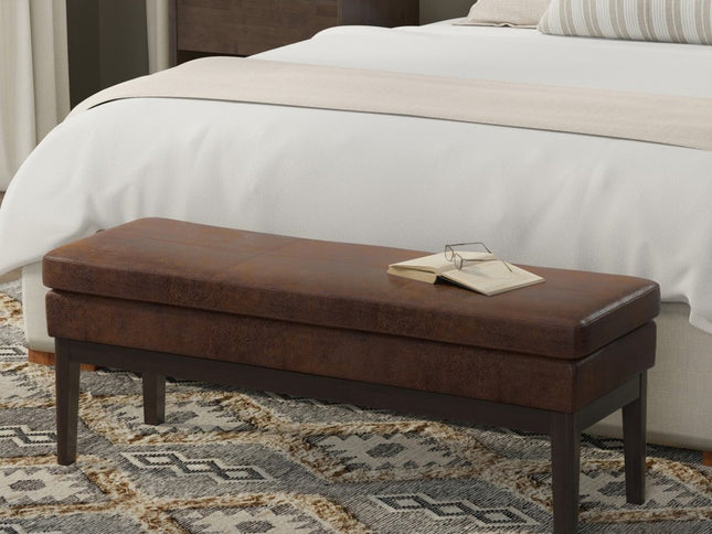 45" Brown and Walnut Leather Ottoman