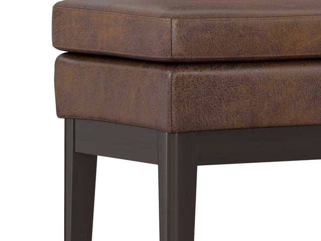 45" Brown and Walnut Leather Ottoman
