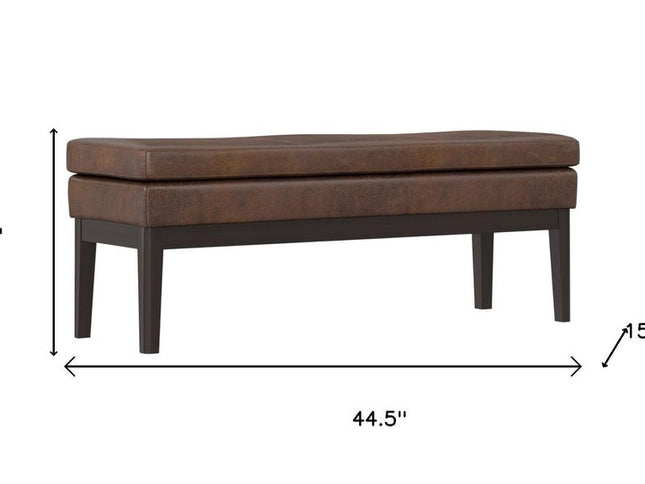 45" Brown and Walnut Leather Ottoman