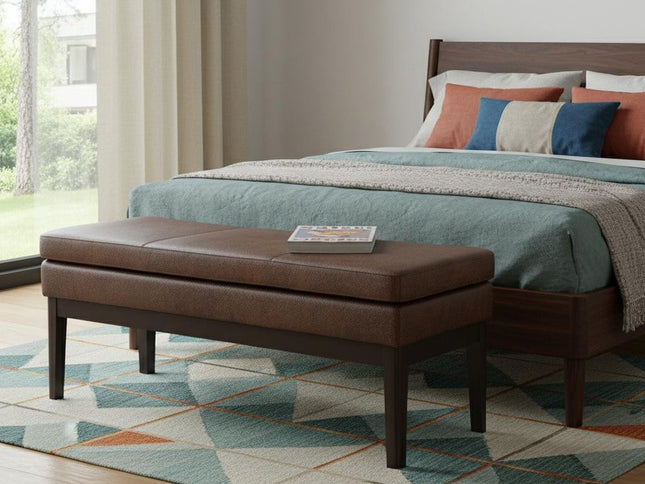 45" Brown and Walnut Leather Ottoman