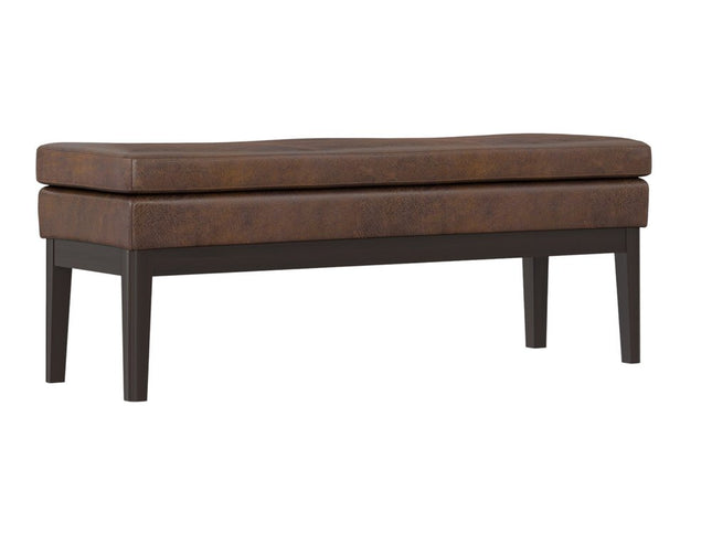 45" Brown and Walnut Leather Ottoman
