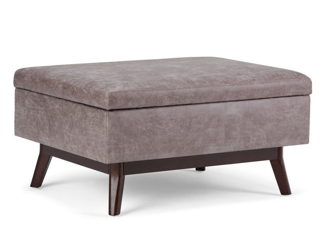 34" Gray and Brown Leather Cocktail Ottoman With Storage