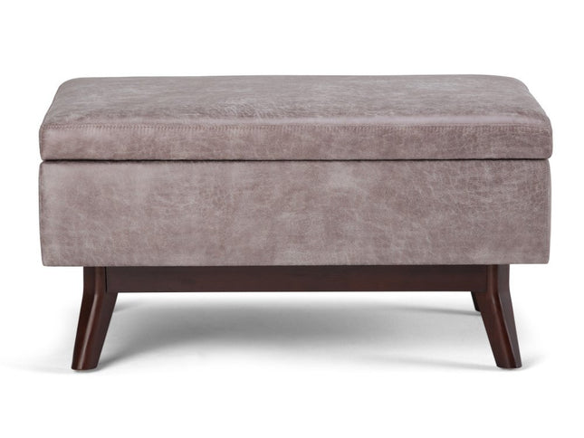 34" Gray and Brown Leather Cocktail Ottoman With Storage