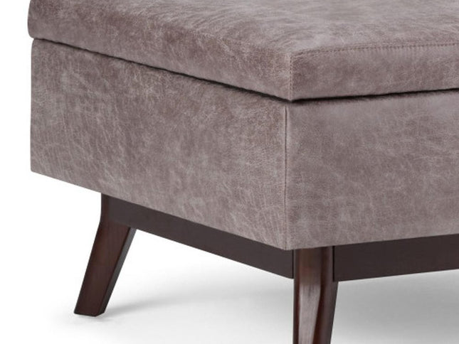 34" Gray and Brown Leather Cocktail Ottoman With Storage