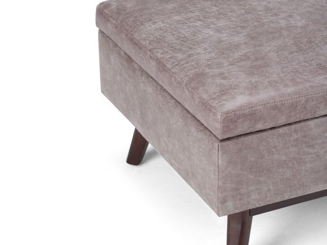 34" Gray and Brown Leather Cocktail Ottoman With Storage