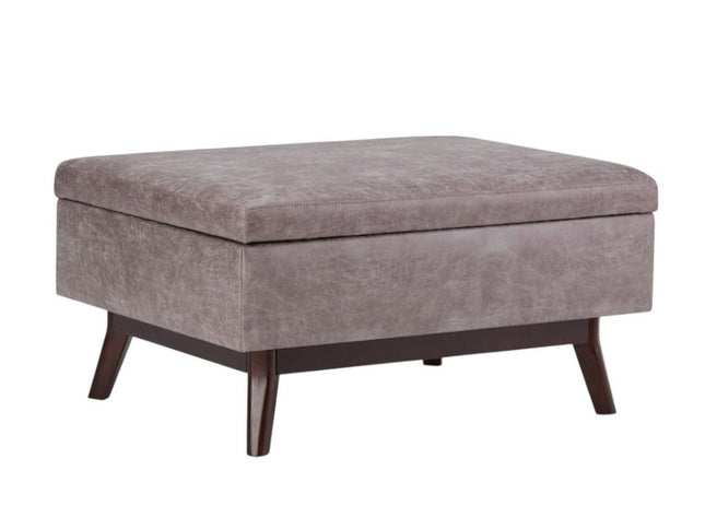 34" Gray and Brown Leather Cocktail Ottoman With Storage