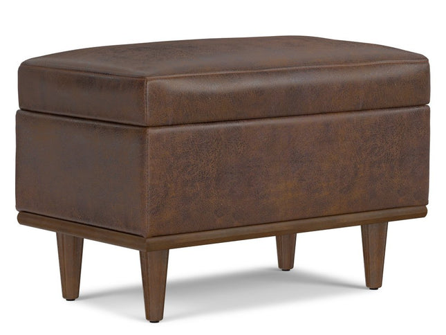 26" Brown and Walnut Leather Cocktail Ottoman With Storage