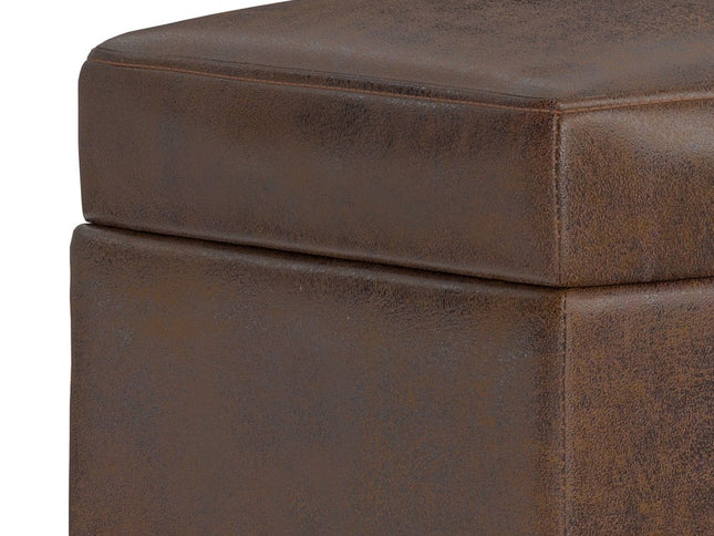 26" Brown and Walnut Leather Cocktail Ottoman With Storage