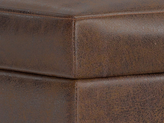 26" Brown and Walnut Leather Cocktail Ottoman With Storage