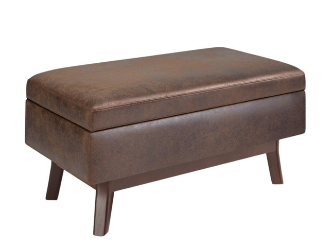 36" Brown Leather Cocktail Ottoman With Storage