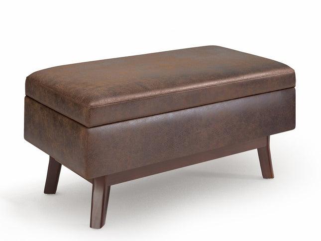 36" Brown Leather Cocktail Ottoman With Storage