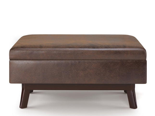 36" Brown Leather Cocktail Ottoman With Storage