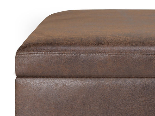 36" Brown Leather Cocktail Ottoman With Storage