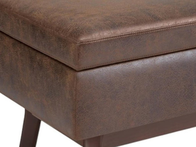 36" Brown Leather Cocktail Ottoman With Storage
