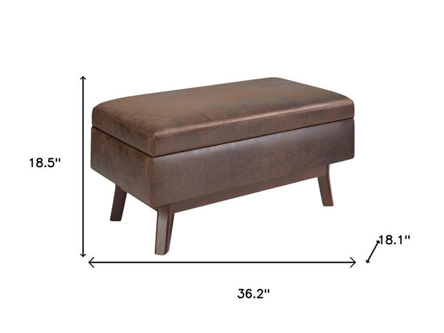 36" Brown Leather Cocktail Ottoman With Storage
