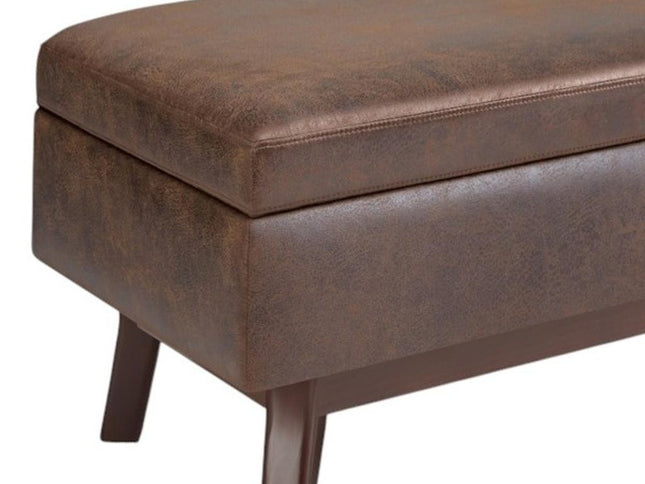 36" Brown Leather Cocktail Ottoman With Storage