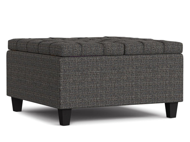30" Ebony and Black Fabric Cocktail Ottoman With Storage