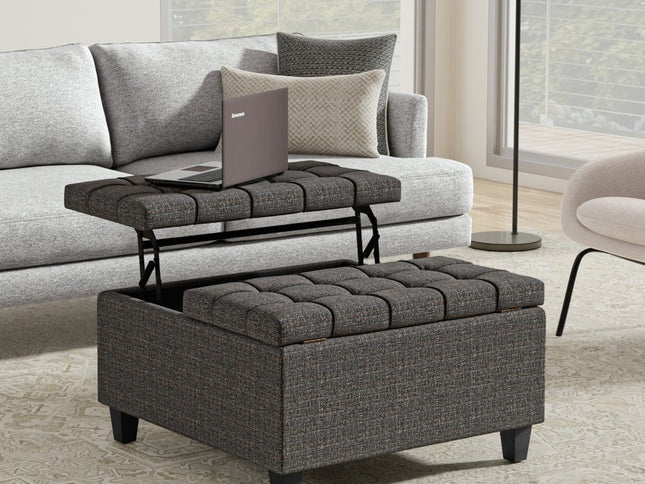 30" Ebony and Black Fabric Cocktail Ottoman With Storage