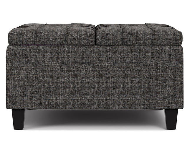 30" Ebony and Black Fabric Cocktail Ottoman With Storage