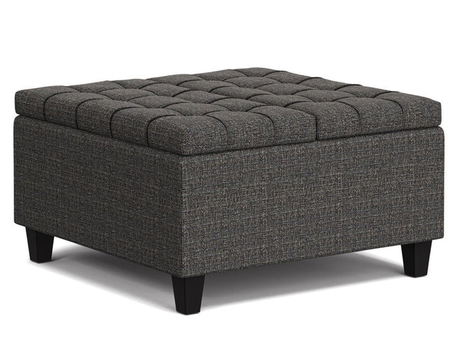 30" Ebony and Black Fabric Cocktail Ottoman With Storage