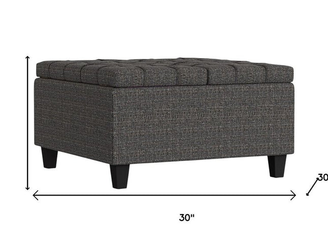 30" Ebony and Black Fabric Cocktail Ottoman With Storage