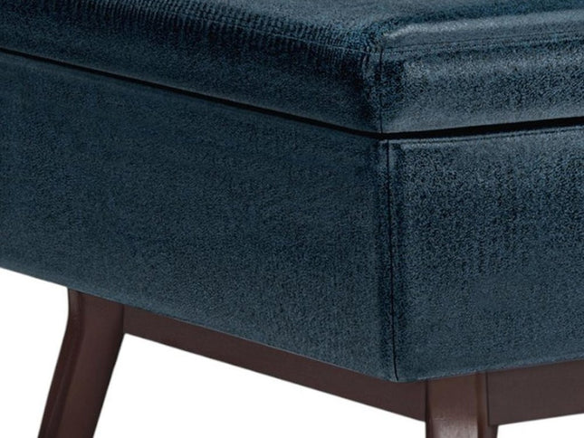 34" Blue and Brown Leather Cocktail Ottoman With Storage