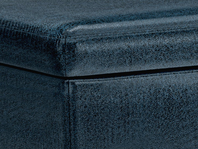 34" Blue and Brown Leather Cocktail Ottoman With Storage