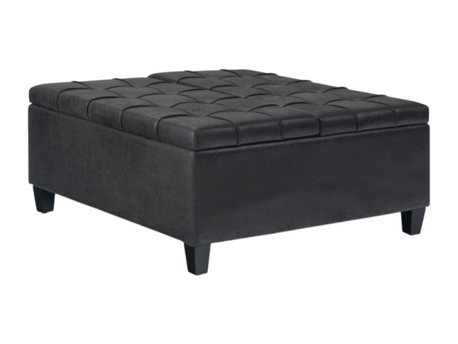 36" Black and Espresso Leather Cocktail Ottoman With Storage