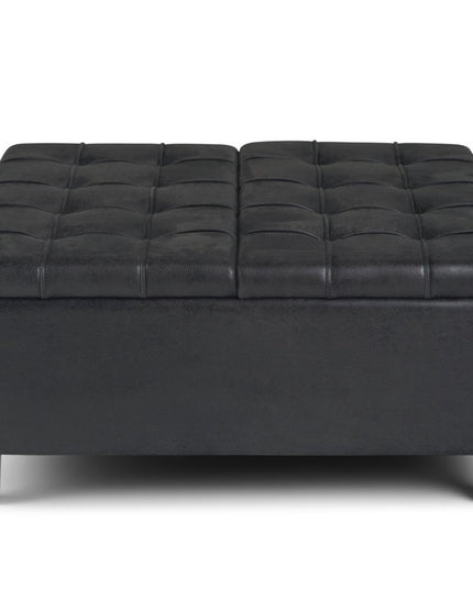 36" Black and Espresso Leather Cocktail Ottoman With Storage