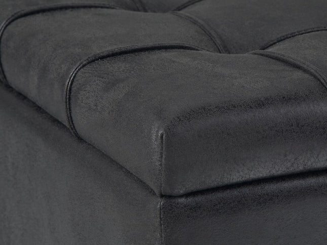 36" Black and Espresso Leather Cocktail Ottoman With Storage