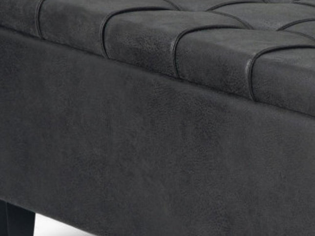 36" Black and Espresso Leather Cocktail Ottoman With Storage